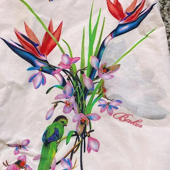 Baker by Ted Baker Tropical Print Baby Bubble Romper with Pink Bows on Shoulders - Picture 3 of 8